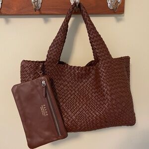Falor Italia Gigliola F7349 large smooth Woven Leather tote bag Italy  NWT